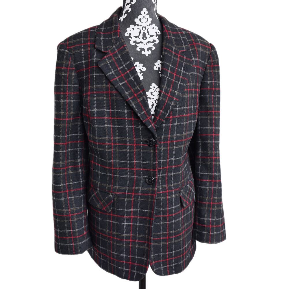 Women's Vintage Black/Grey/Red Plaid Sag Harbor 2 Button Academia Blazer - 16W